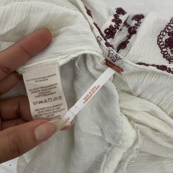 Free People Cream/Brown Boho Embroidered Tunic Blouse Women's, Size S Preowned - Picture 4 of 5